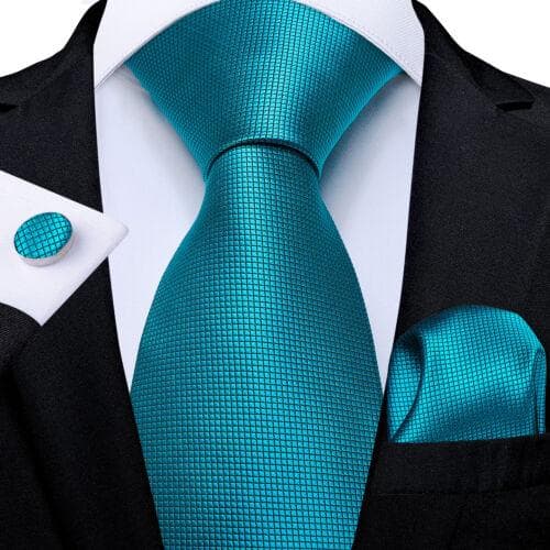 DiBanGu Retort Solid Blue Men Silk Woven Tie Necktie Pocket Square Cufflinks Set N-0221