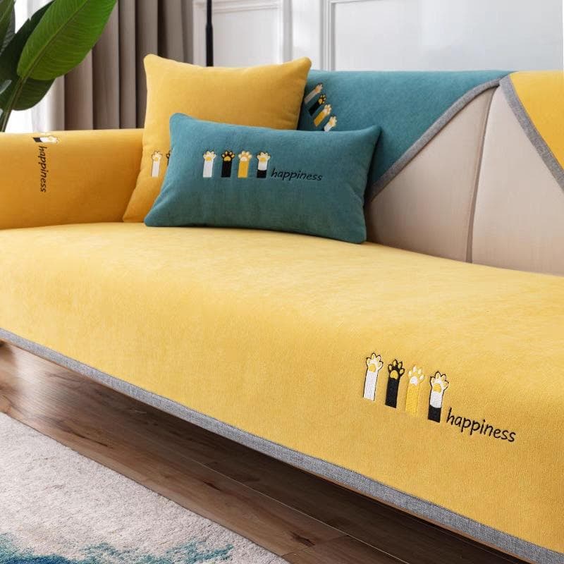 Universal Sectional Anti-cat Scratch Sofa Cover Soft Chenille Embroidered Sofa Towel Anti-slip Couch Cover for Living Room 90x70cm 1pc