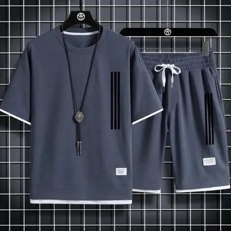 Adida New Man Tracksuits 2 Piece Short Sleeve Suits Printing T-shirt +sweatpants Sets Sutdent Casual Summer Sport Clothes M