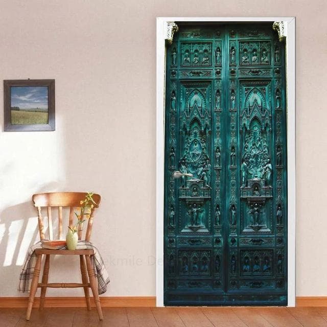 3D Scenery Porch Vinyl Door Sticker For Bedroom Home Decor Self Adhesive Removable Wall Decal Door Renovation Waterproof Poster 40x120cm(not cut)