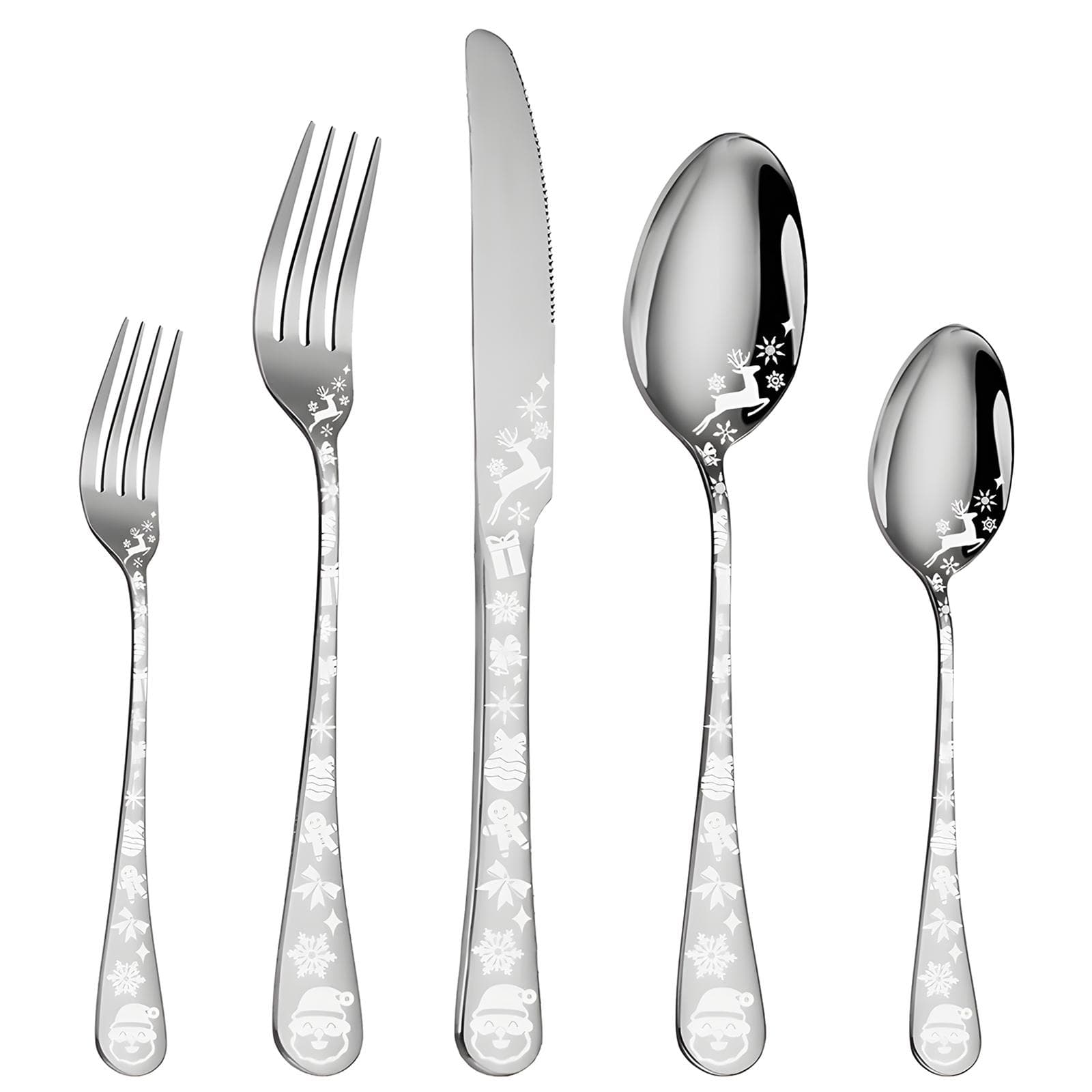 40-Piece Gold Silverware Set Service for 5 Stainless Steel Flatware Cutlery Set with Round Edge 20pcs Set silver