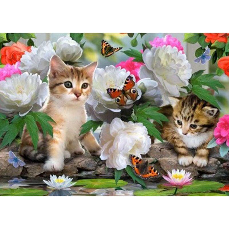 5D DIY Diamond Painting Cat and Flowers Diamond Embroidery Cross Stitch Rhinestone Mosaic Decoration 20X30CM