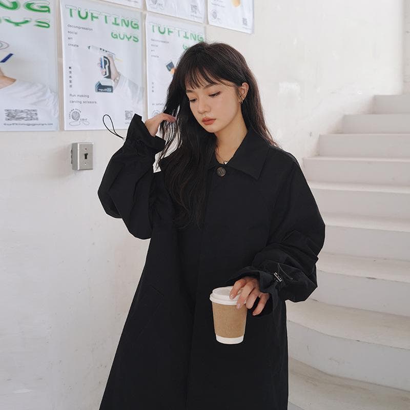 New Women's Clothing, Extended Length Over The Knee, Loose Large Size Windbreaker Women's Jacket XL black