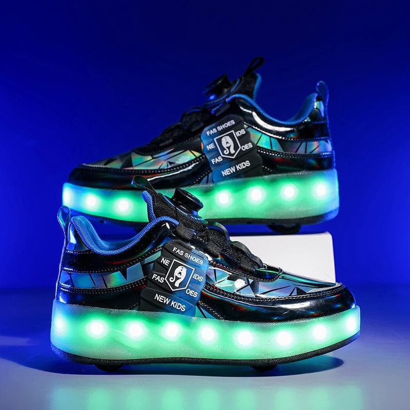 New Children's Runaway Shoes Boys' Runaway Shoes Double Wheel Skating Roller Shoes with Lights Four-wheel Sports Shoes Girls 40