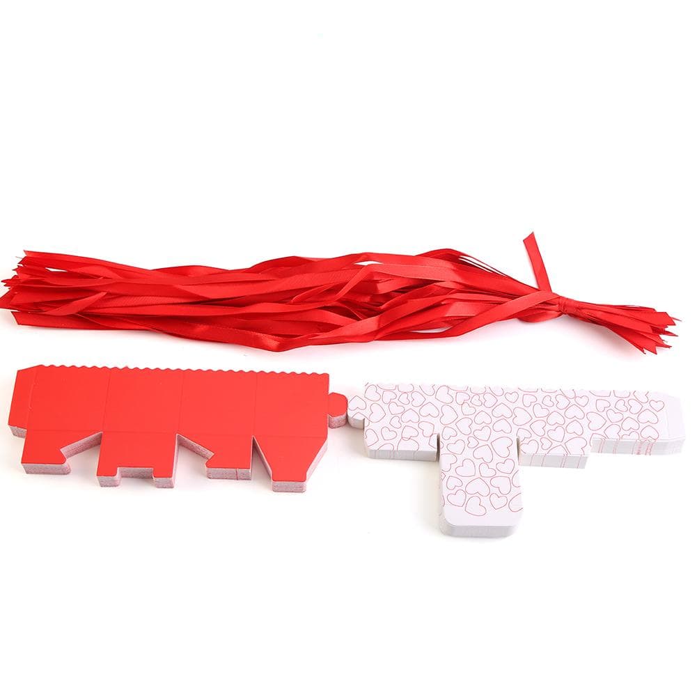 50Pcs Square Shape Wedding Birthday Party Favor Chocolate Candy Gift Boxes with Ribbon Red