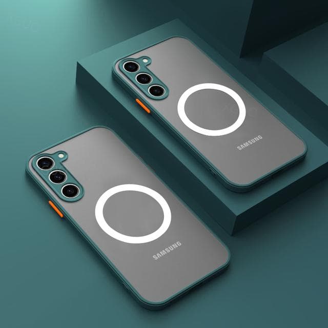 Matte Magnetic Case For Samsung Galaxy S23 S24 S22 S21 S20 S25 Ultra Plus FE A14 A24 A54 A53 A35 A34 A15 A25 A55 A16 A56 Frosted Wireless Charge Cover iPhone 8 dark green