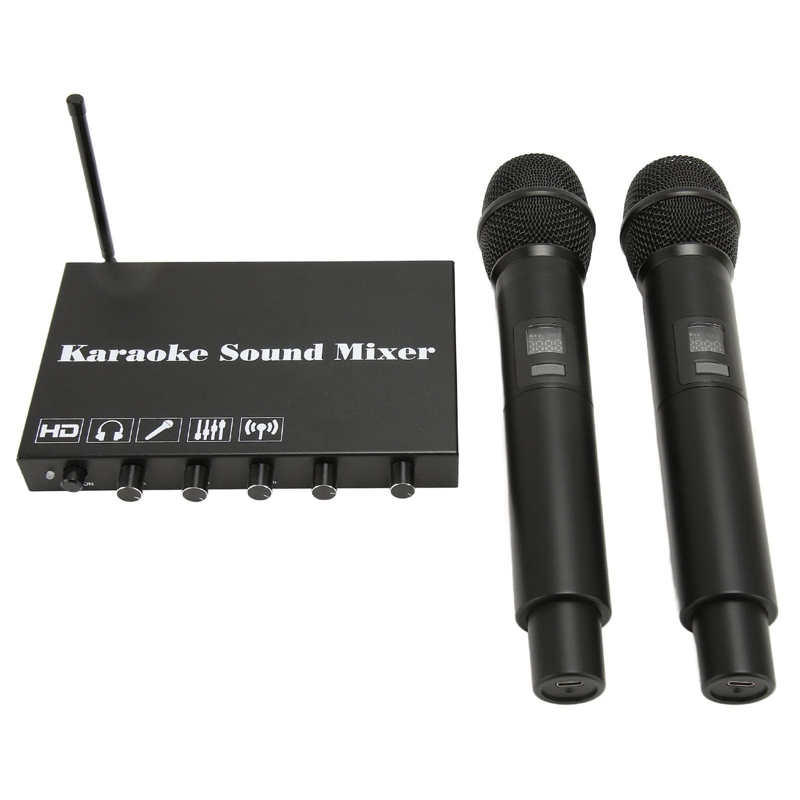 Wireless Microphone Karaoke Mixer System Supports HD Multimedia Interface Optical AUX Outputs for EU Plug