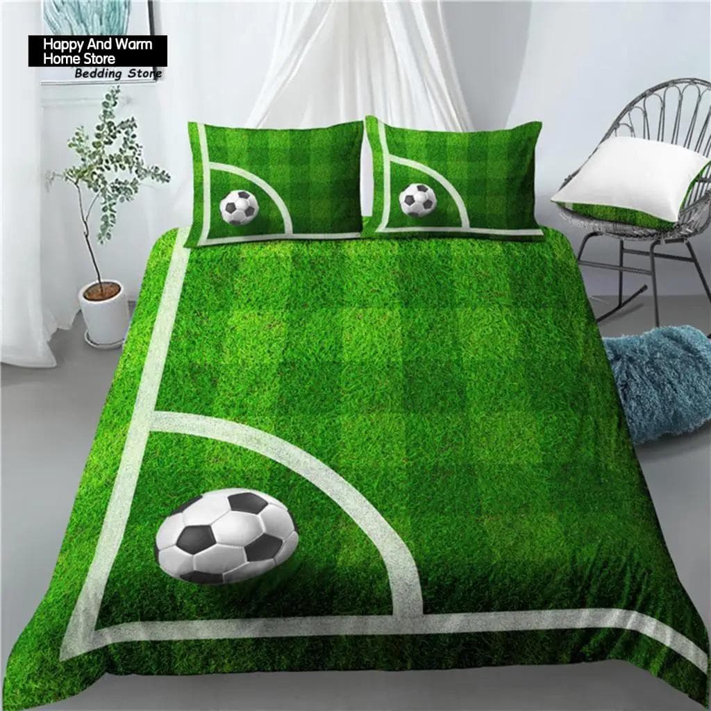 Home Living Luxury 3D Football Field Print 2/3Pcs Soft Duvet Cover and PillowCase Boys Bedding Set Queen and King EU/US/AU Size EU single(135x200cm)