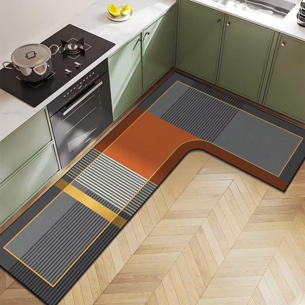 Nordic Light Luxury Diatom Mud Household L-shaped Kitchen Floor Mat Water Absorption Anti-slip Quick-drying and Easy-to-maintenance Floor Mat 100*120*45cm
