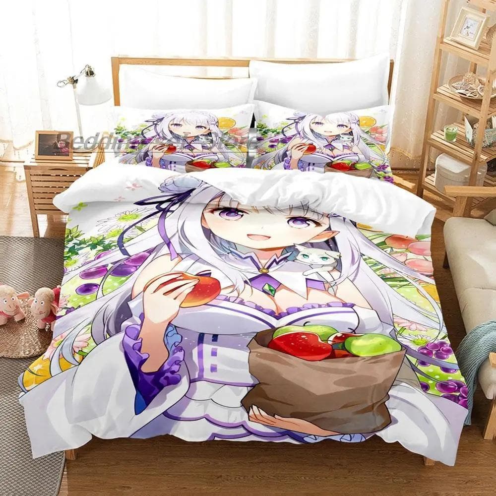 Re Zero Bedding Set Single Twin Full Queen King Size Bed Set Aldult Kid Bedroom Duvetcover Sets 3D Print Anime Bed Sheet Set 70x133cm 2pcs