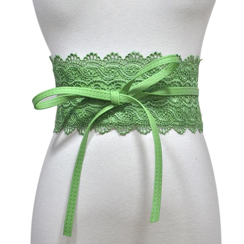 Women's Faux Leather Wrap Around Obi Style Waist Band Belt Lace Belt None green