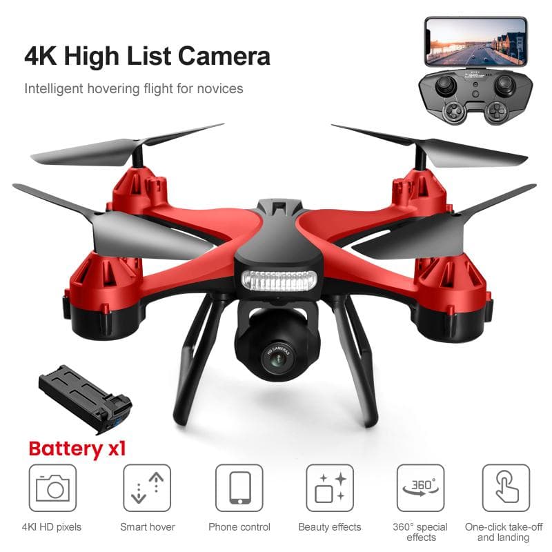 New UAV HD Professional Dual Camera Remote Control Helicopter 4K Dual Camera Drone Aircraft Aerial Photography Quadcopter WIFI single camera red