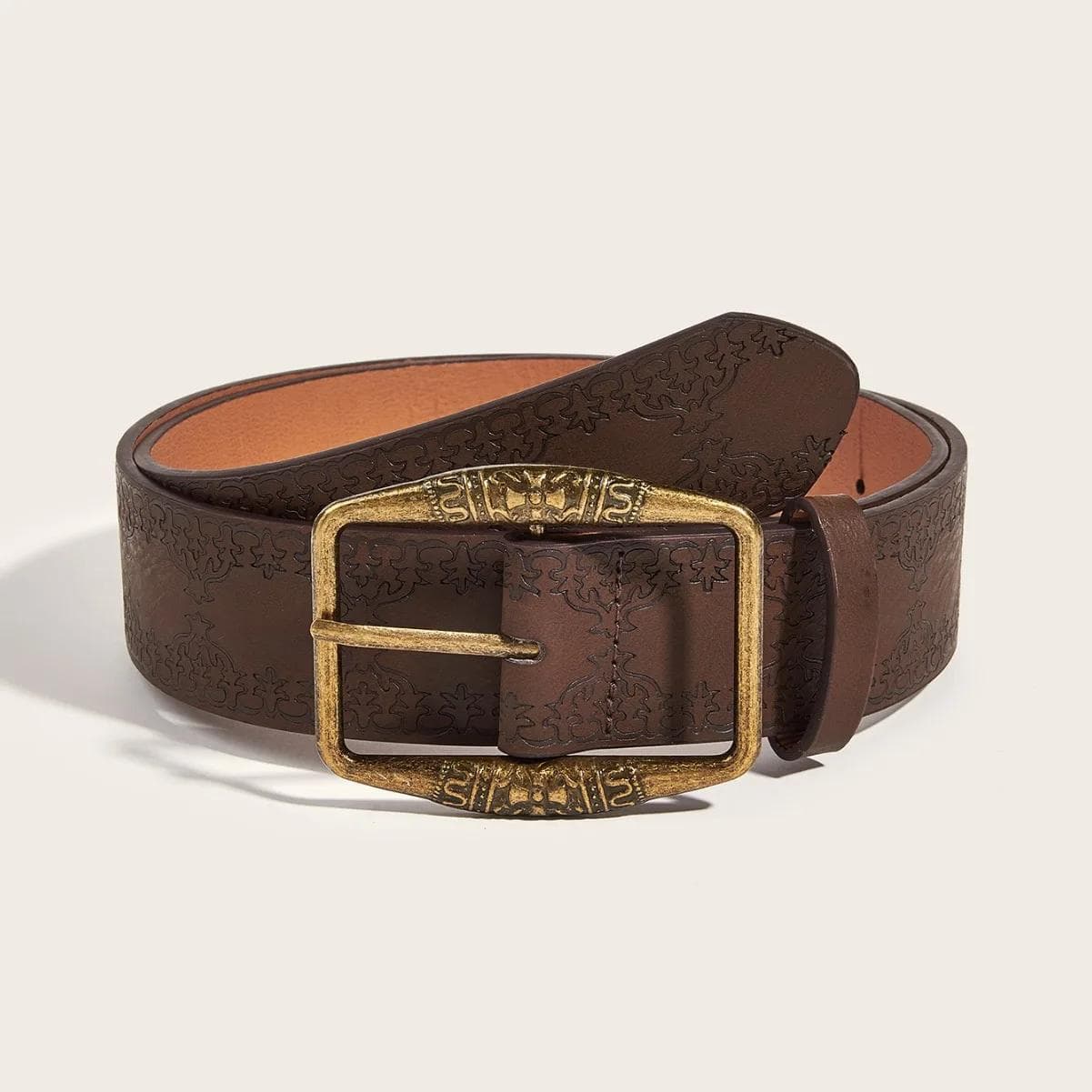 Retro Pattern Print Belts Women Pu Leather Designer Buckle Pin Waist Belt Vintage All-Match Waistband Accessories 105CM brown