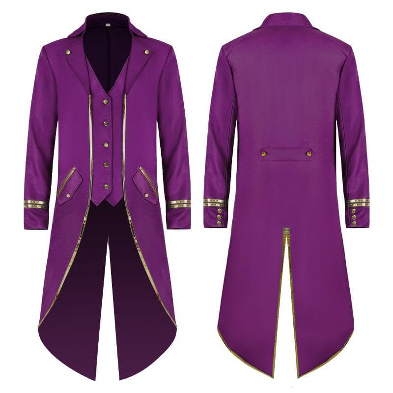 Men's Steampunk Victorian Jacket Gothic Tailcoat Costume Vintage Tuxedo Coats S purple
