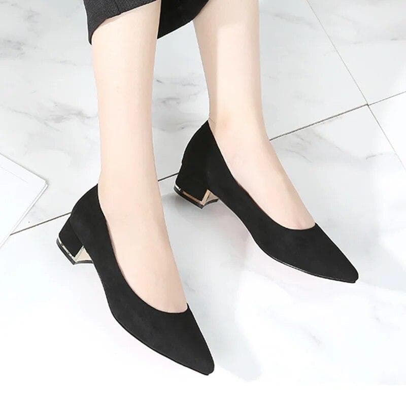 Women Square Heels Pumps Pointy Toe Null Slip-On Grey Low Cutter Shoes Kid Suede Elegant Comfortable 34-43 26cm Luxury Designer 39