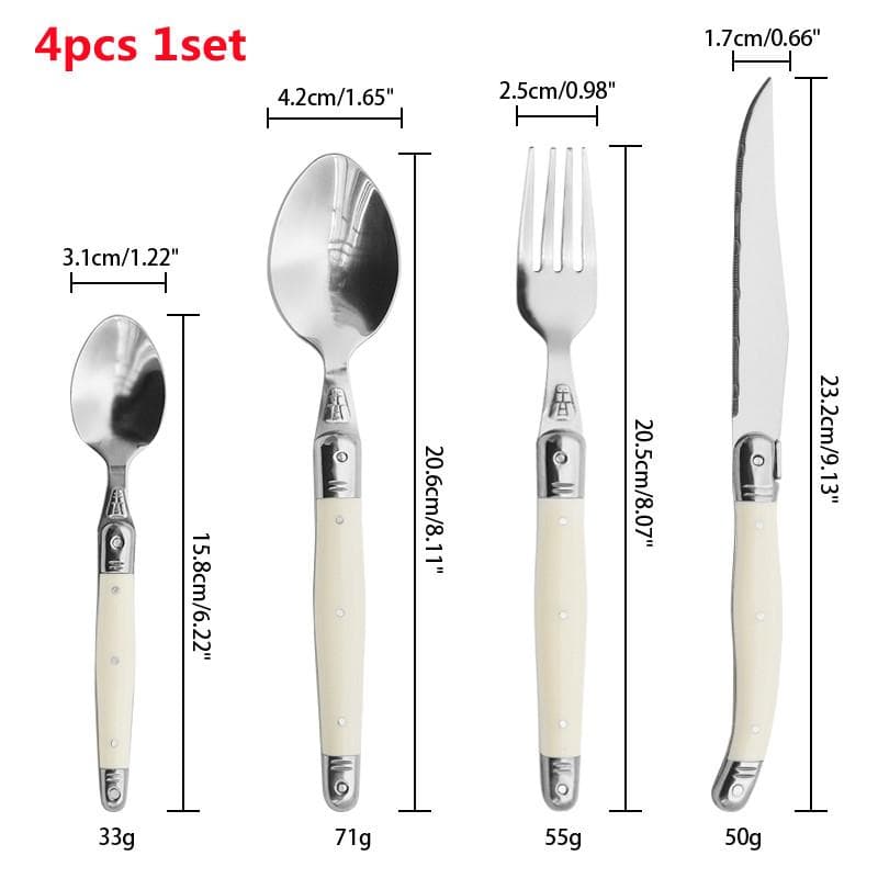 4-24pcs Laguiole Dinner set Ivory White Dinnerware Steak Knife Fork Spoon Teaspoon Stainless steel Cutlery Restaurant Flatware