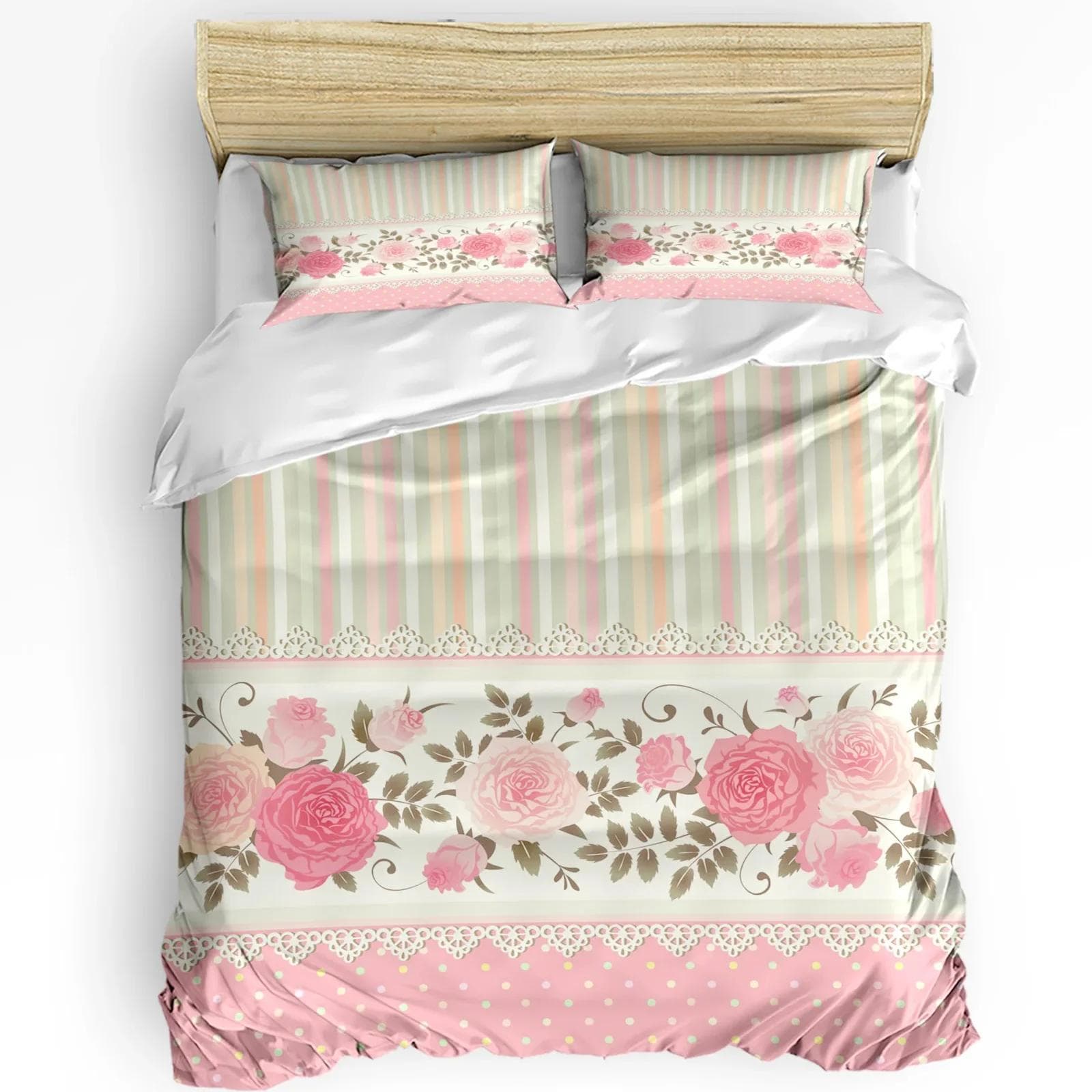 Pink Rose Flower Bouquet White Bedding Set 3pcs Duvet Cover Pillowcase Kids Adult Quilt Cover Double Bed Set Home Textile EU single(135x200cm)