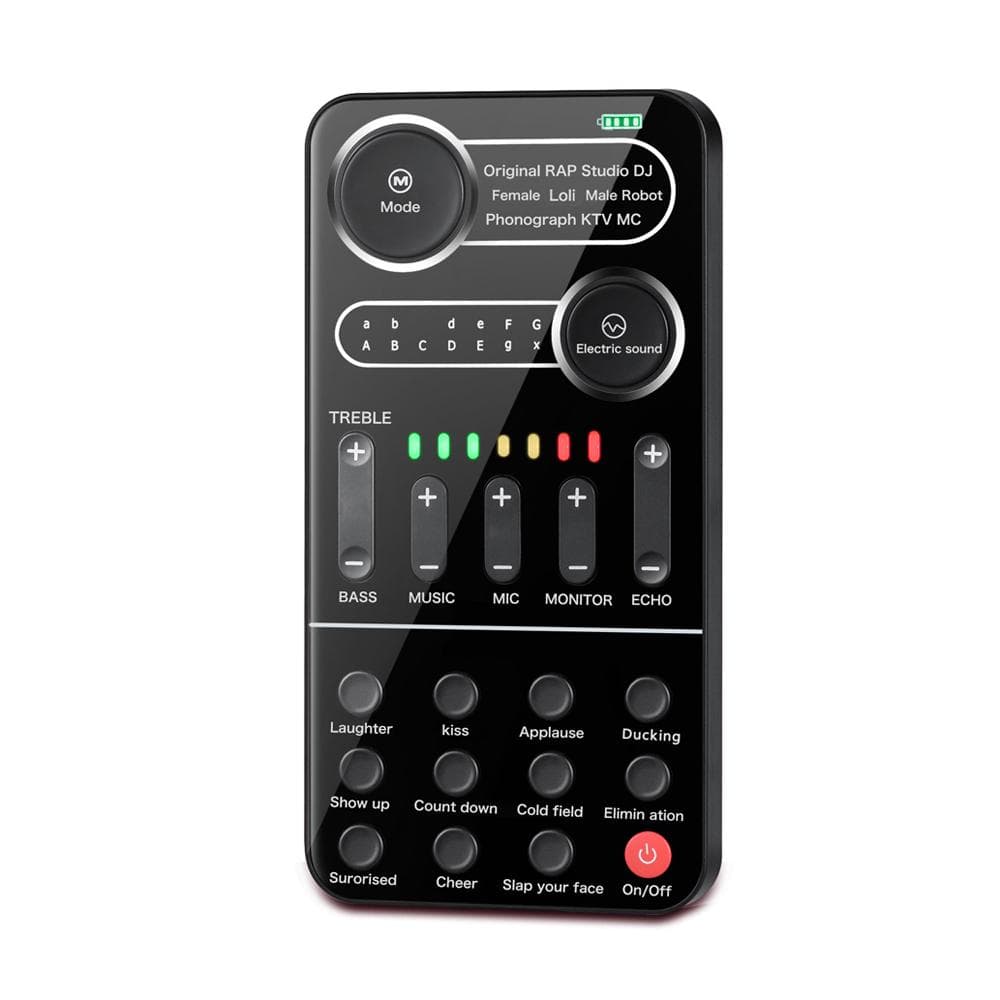 Voice Changer Portable External Live Sound Card Set with 9 Sound Effects Colorful Light Mini Live black