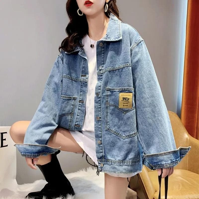 Mid-length Denim Jacket Women's Spring and Autumn Versatile Internet Celebrity Loose Korean Version BF Cardigan Jackets Ins Trend XL denim