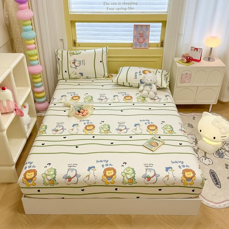 100% Cotton Bedsheets Cartoon Style Fitted Sheet For Kids Room Skin-Friendly Mattress Cover (No Pillowcase) Single 90x200cm 1pc