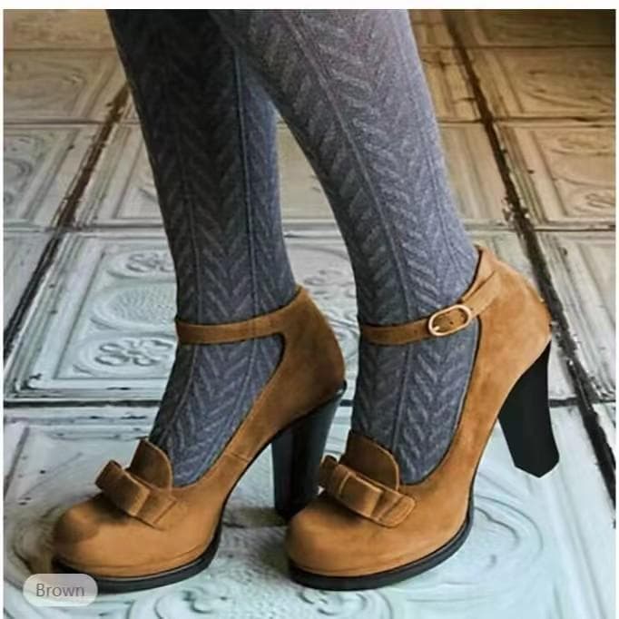 Women's high heels, single shoes, versatile temperament, thick heels, low top shoes, oversized seasonal shoes 43 brown