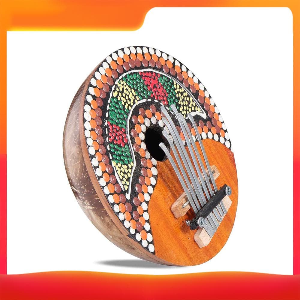 Kalimba Thumb Piano 7 Keys Adjustable Coconut Shell Painted Thumb Piano Kids' Finger Percussion multicolour