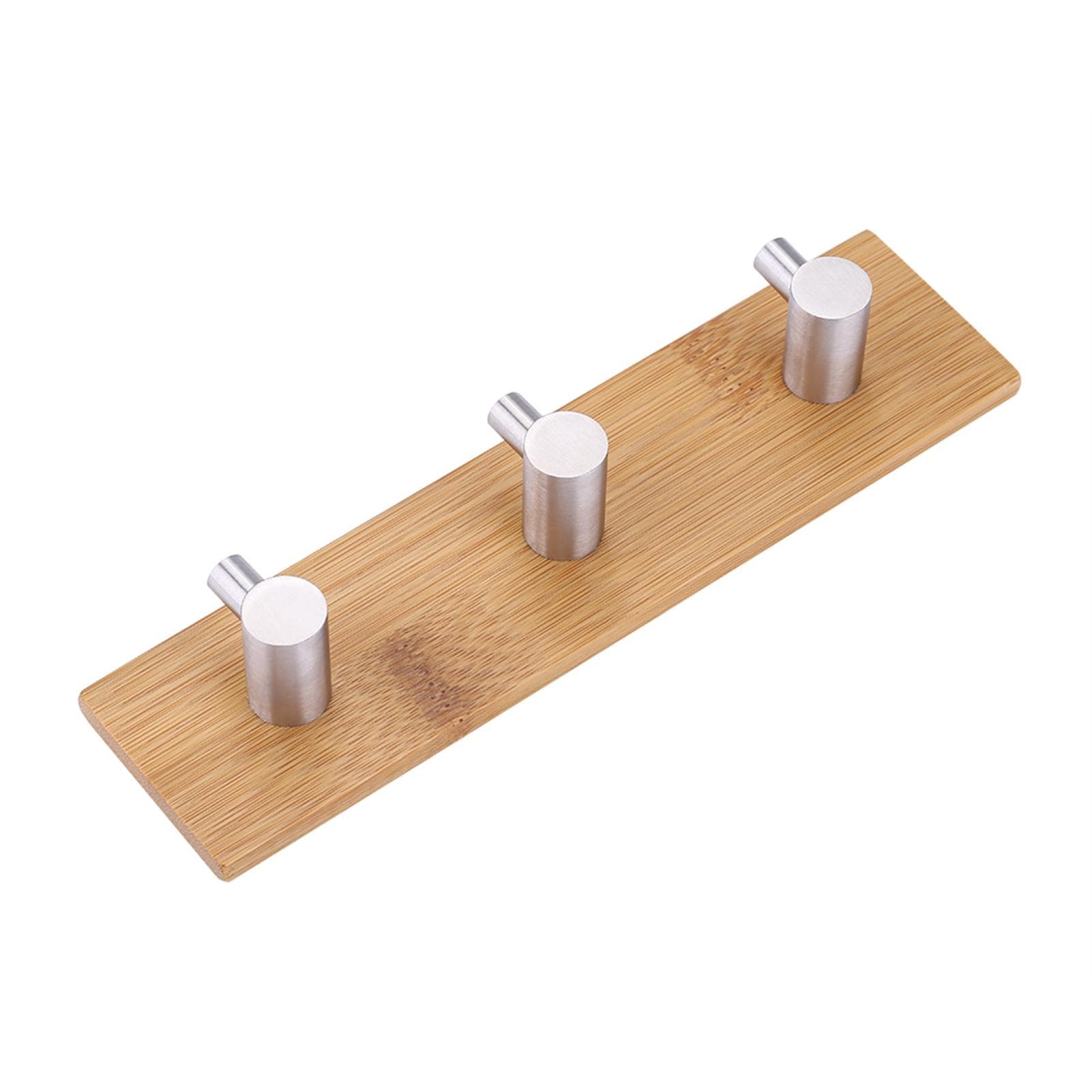 Natural Bamboo Stainless Steel Wall Hanger Hook Bag Key Towel Hanger Kitchen Three Hook