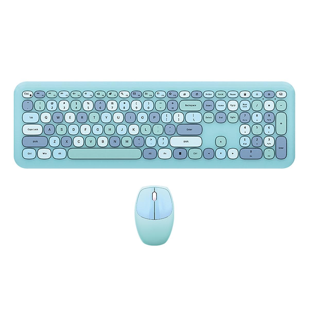 Mofii Wireless Mouse And Keyboard Set Round Keycaps Color Keyboard Women Office Wireless Keyboard Full Size Typewriter Keyboard aero blue