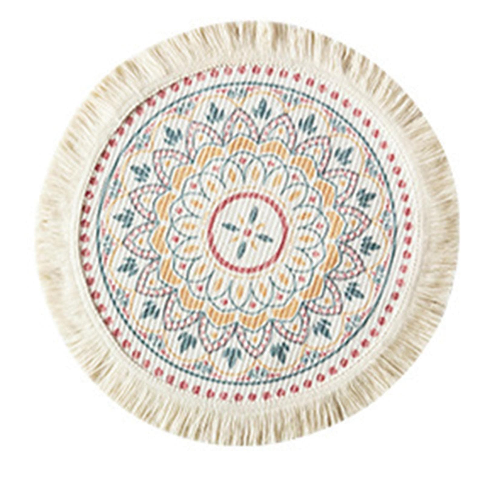 Placemat Cotton Polyester Round Soft Comfortable Woven Placemat with Tassels for Kitchen Decor C S Small