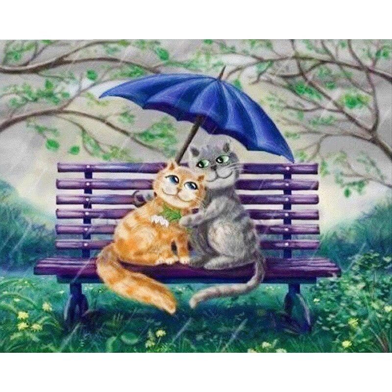 DIY Diamond Embroidery Cats on The Bench Full Round Diamond Painting Cross Stitch 20X30CM
