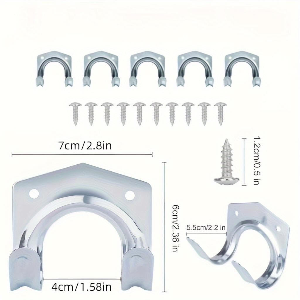 5Pcs Heavy-Duty Metal Wall-Mounted Tool Rack Set Includes Screws, Garden Tool Storage Rack, Suitable for Shovels, Rakes, and Other Tools 5pcs