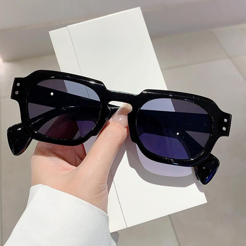 Polygon Classic Rivet Sunglasses Vintage Luxury Designer Punk Olive Green Eyewear For Women Men