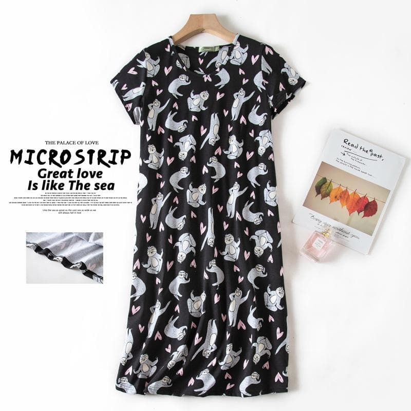 Plus size Summer Women Nightdress Short sleeve Cute cartoon sleepwear sweet O Neck Nightgowns Pyjamas Lady's Cotton sleepdress L