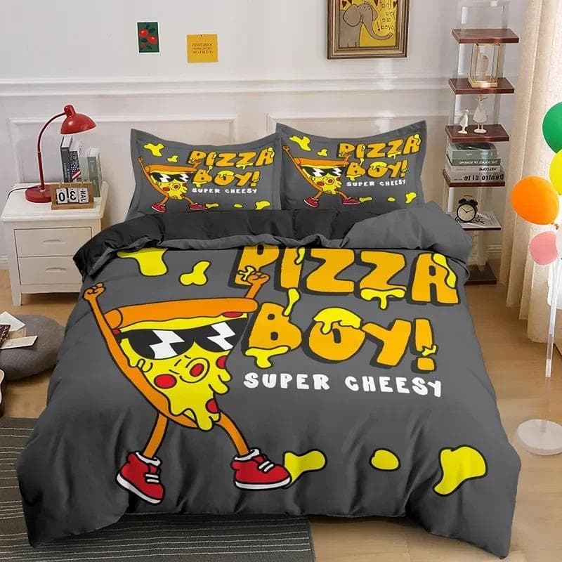 Game Pizza King Queen Duvet Cover Cartoon Gamepad Skateboard Bedding Set Youth Cool Headphone Wifi Polyester Quilt Cover 70x133cm 2pcs