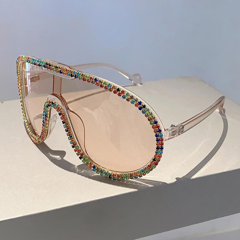 Luxury Oversized Pilot Sunglasses Women Vintage Big Frame One Piece Diamond Crystal Shades Designer Sun Glasses As the picture