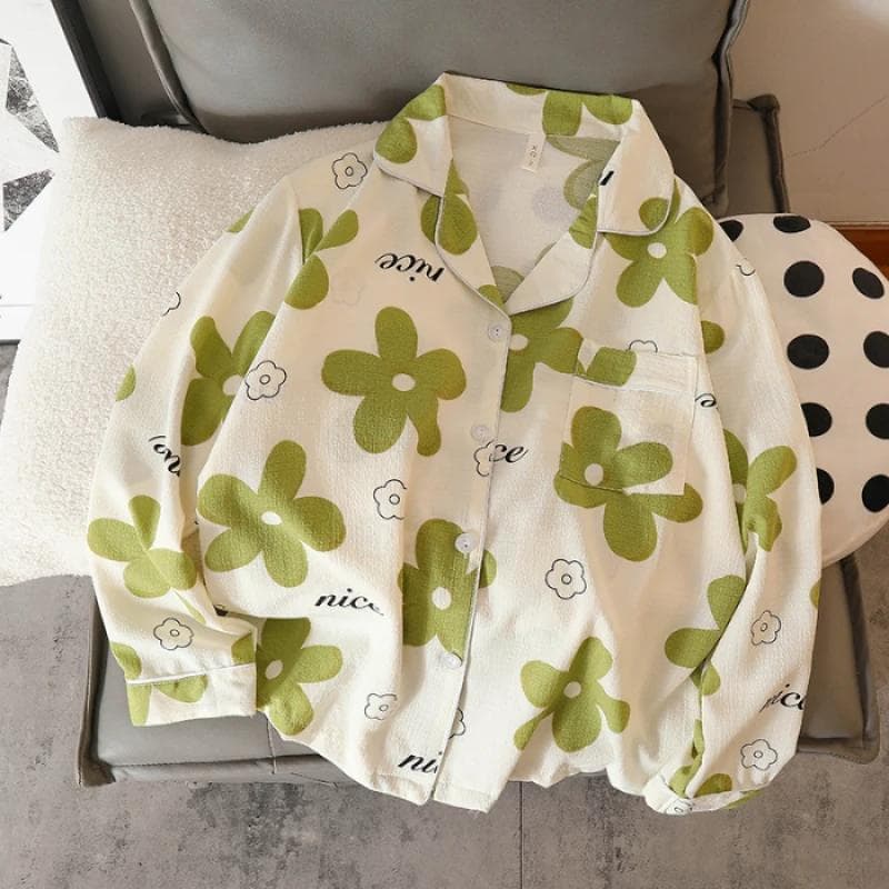 Trendy Print Women's Spring New Pajamas 100% Polyester Long Sleeve Pant Female Sleepwear Fashion Classy Home Lounges M