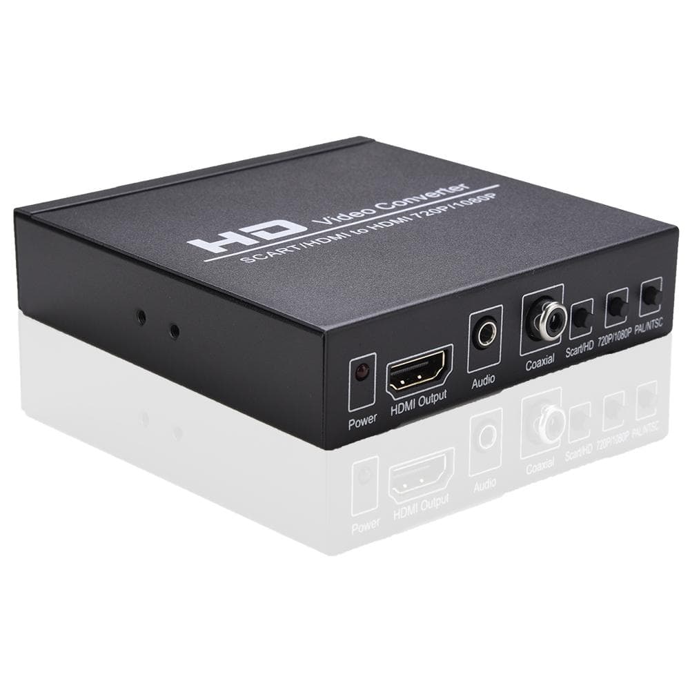 SCART/HD to HD Video Converter Support 720P/1080P Switch PAL/NTSC Switch SCART HD Input HD 3.5mm Audio Coaxial Output US Plug US Plug black
