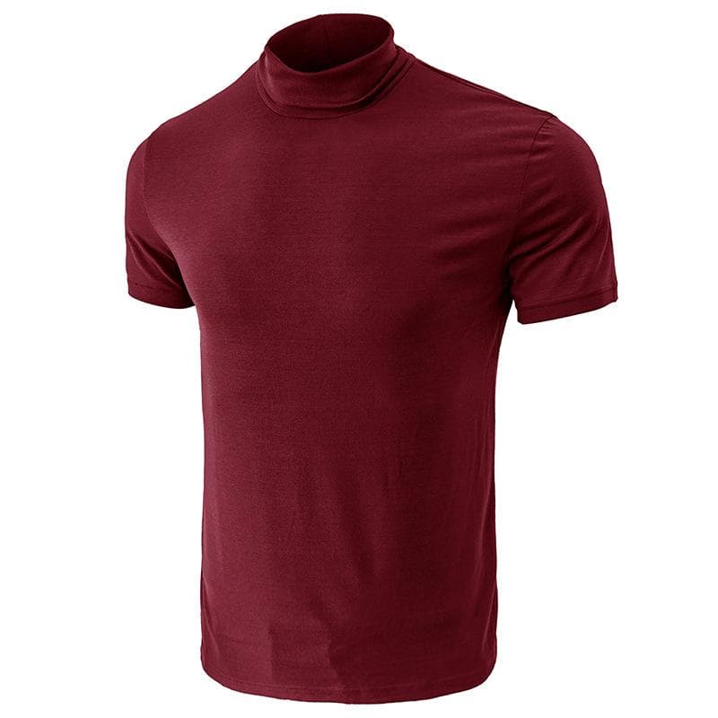 2023 Summer Men's Turtleneck Short-Sleeved T-Shirt - European and American Style XXL wine red