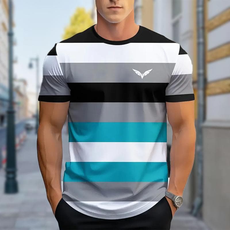 New Summer Men's Fashion T-shirt Personality Versatile Printed Men's T-shirt Top L blue