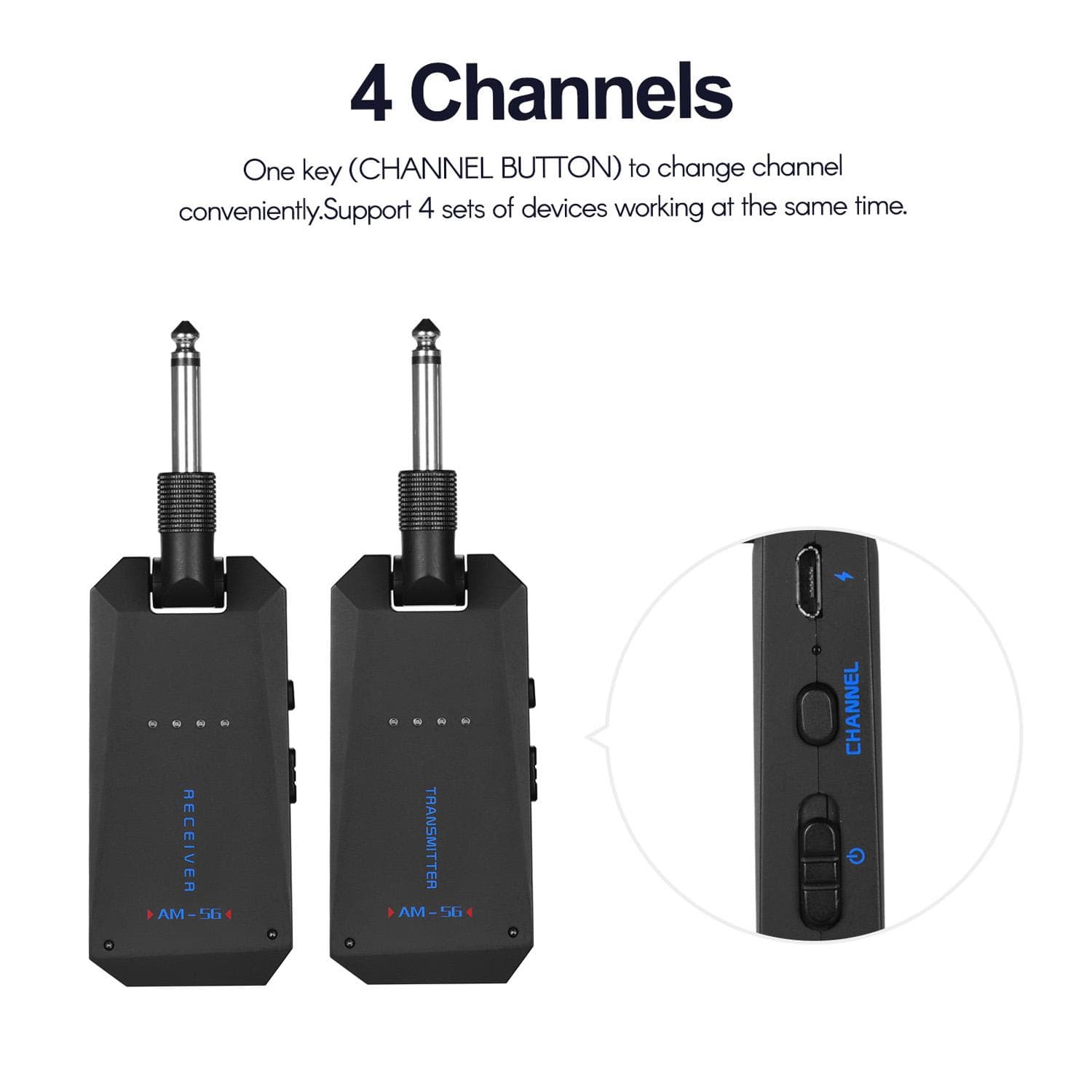 M-5G Wireless 5.8G Guitar System Rechargeable Audio Transmitter and Receiver ISM Band for Electric Bass Guitars Amplifier Accessories black