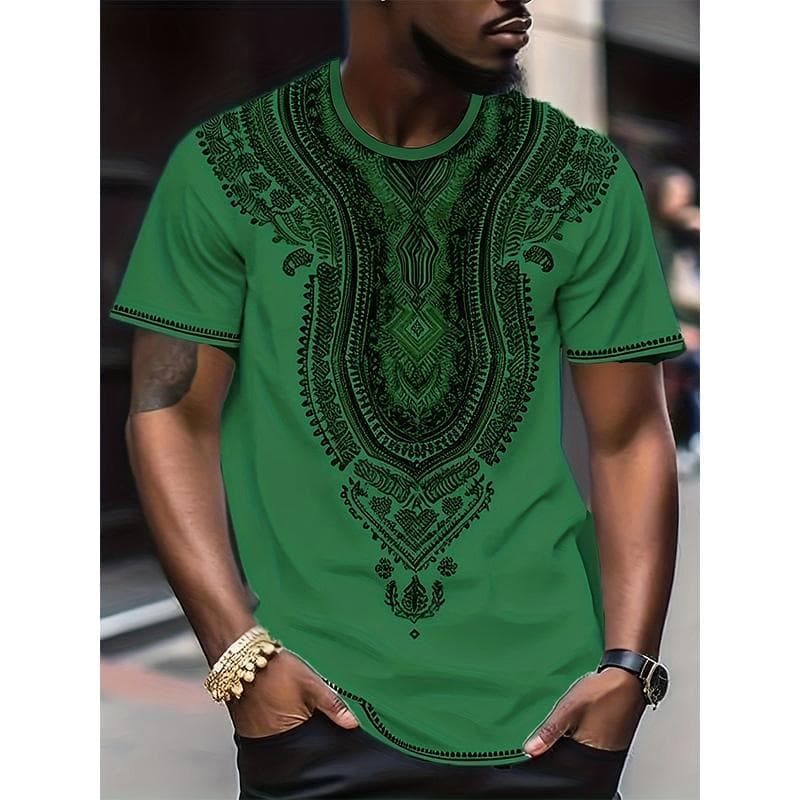 African Ethnic Pattern T-Shirt For Men Tribal Dashiki 3D Printed Tees Summer Casual Short Sleeve Loose T Shirts Round Neck Tops XL