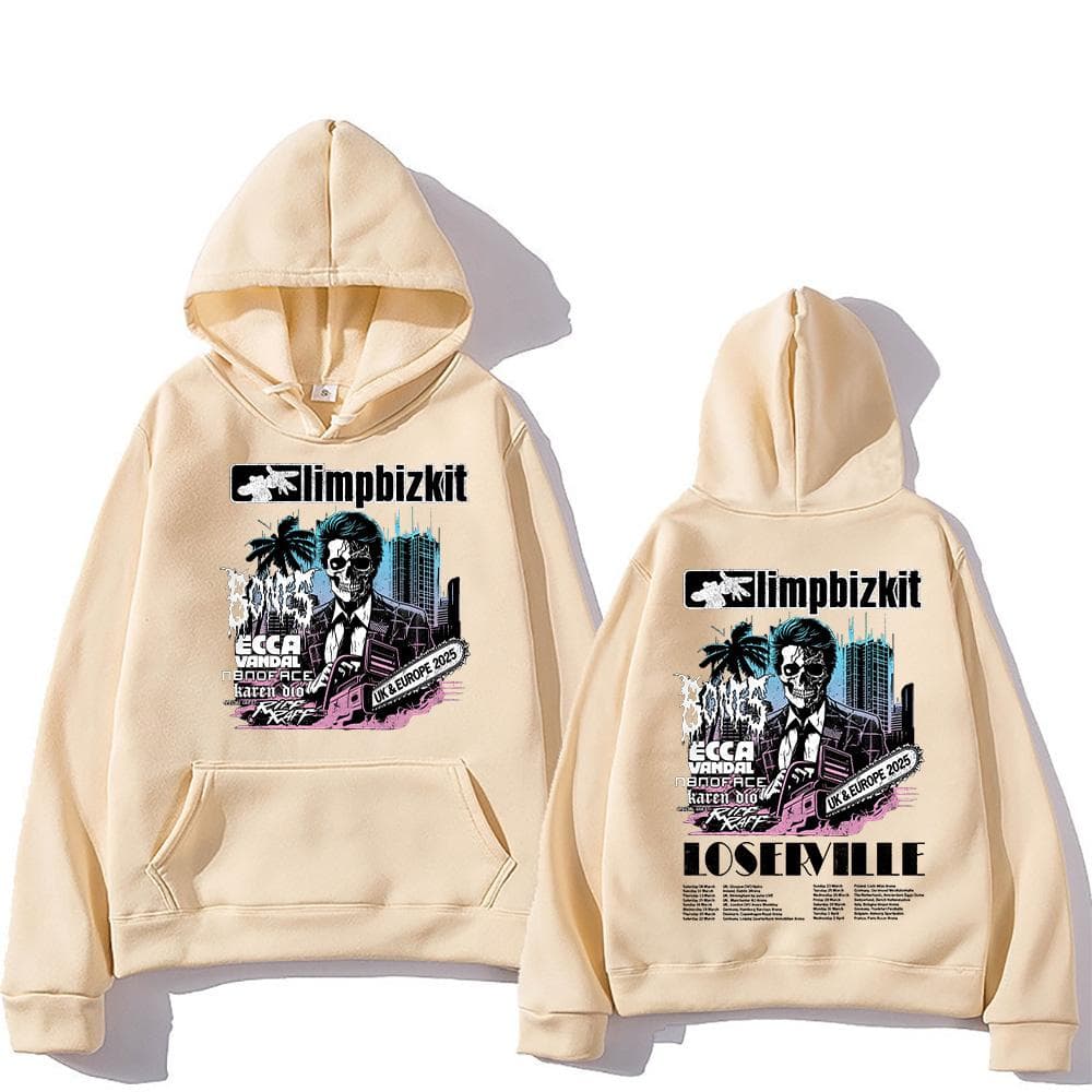 Limp Bizkit Pullovers UK and Europe Tour Graphic Printing Sweatshirts Men Women Oversized Clothing High Street Casual Pullovers L khaki