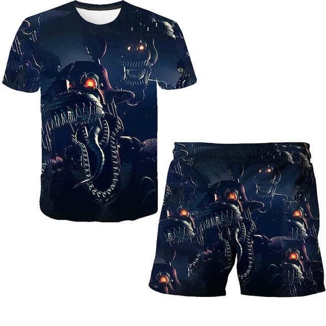 Boys Girls Five Night At Freddy Cartoon Clothes Sets Summer Terroist Game T Shirts Short Pants 2 Piece Suits FNAF Casual Outfits 160