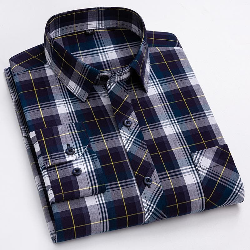 Pure 100% Cotton Plaid Shirts for Men High Grade Business Long Sleeve Casual Checked Shirt Mens Comfortable Office Formal Work 43