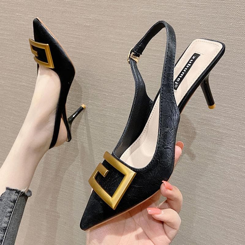 Baotou Sandals Female Fairy Style Shallow Mouth Hollow Pointed Toe Sandals Korean Style Stiletto High Heel Single Shoes Female Summer 39 black