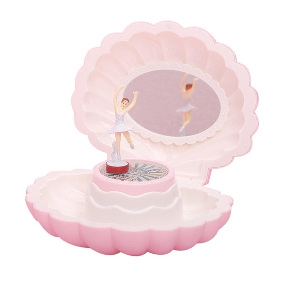 Shell Shape Ballet Girl Music Box with Mirror Jewelry Storage Box Classic Retro Melody Gift For