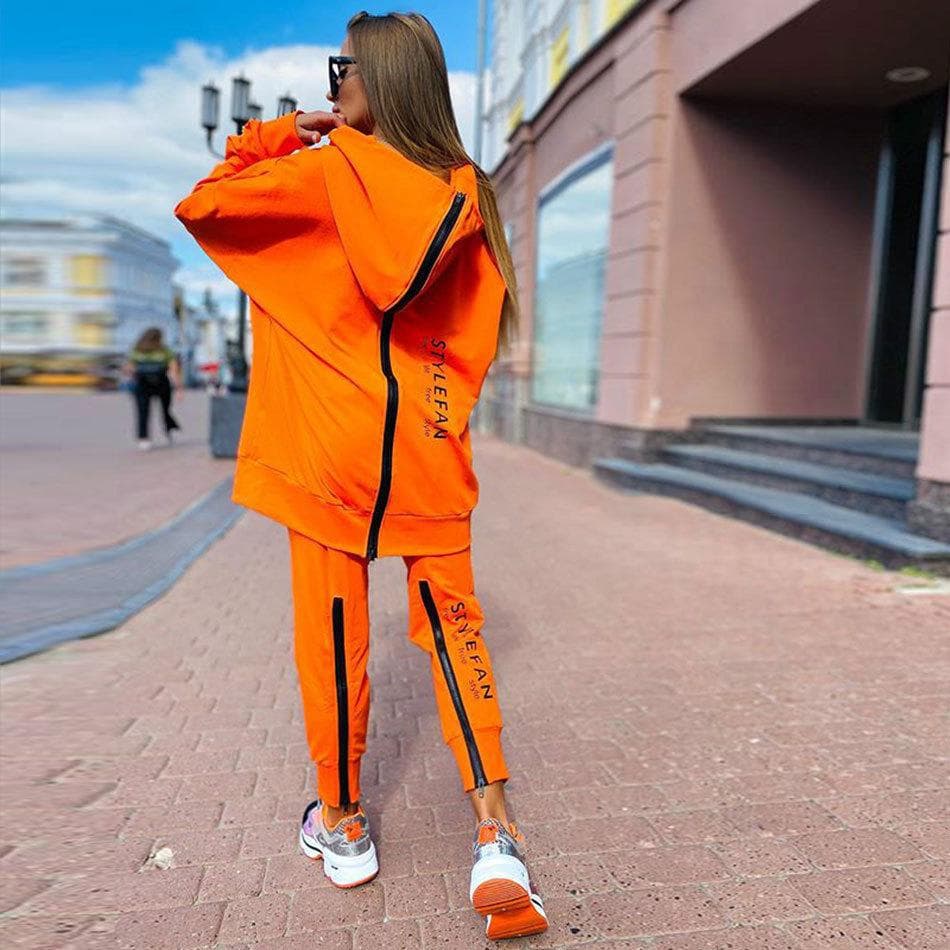 Women Fashion Sweatsuits Tracksuit Jogging Suit Streetwear Running Sportswear Zipper Long Hoodies Long Pant Two Pice Set L