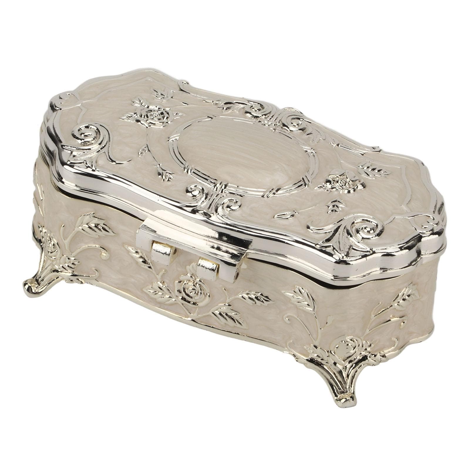 Vintage Jewelry Box Small White Vintage Zinc Alloy Enamel Jewelry Organizer Metal Trinket Jewelry