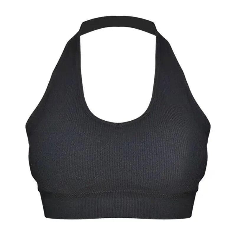 Fashion Sexy Halter Backless Bra Camisole For Women Wire Free Sport Bra Top Suspenders Solid Crop Tops Vest Lingerie black