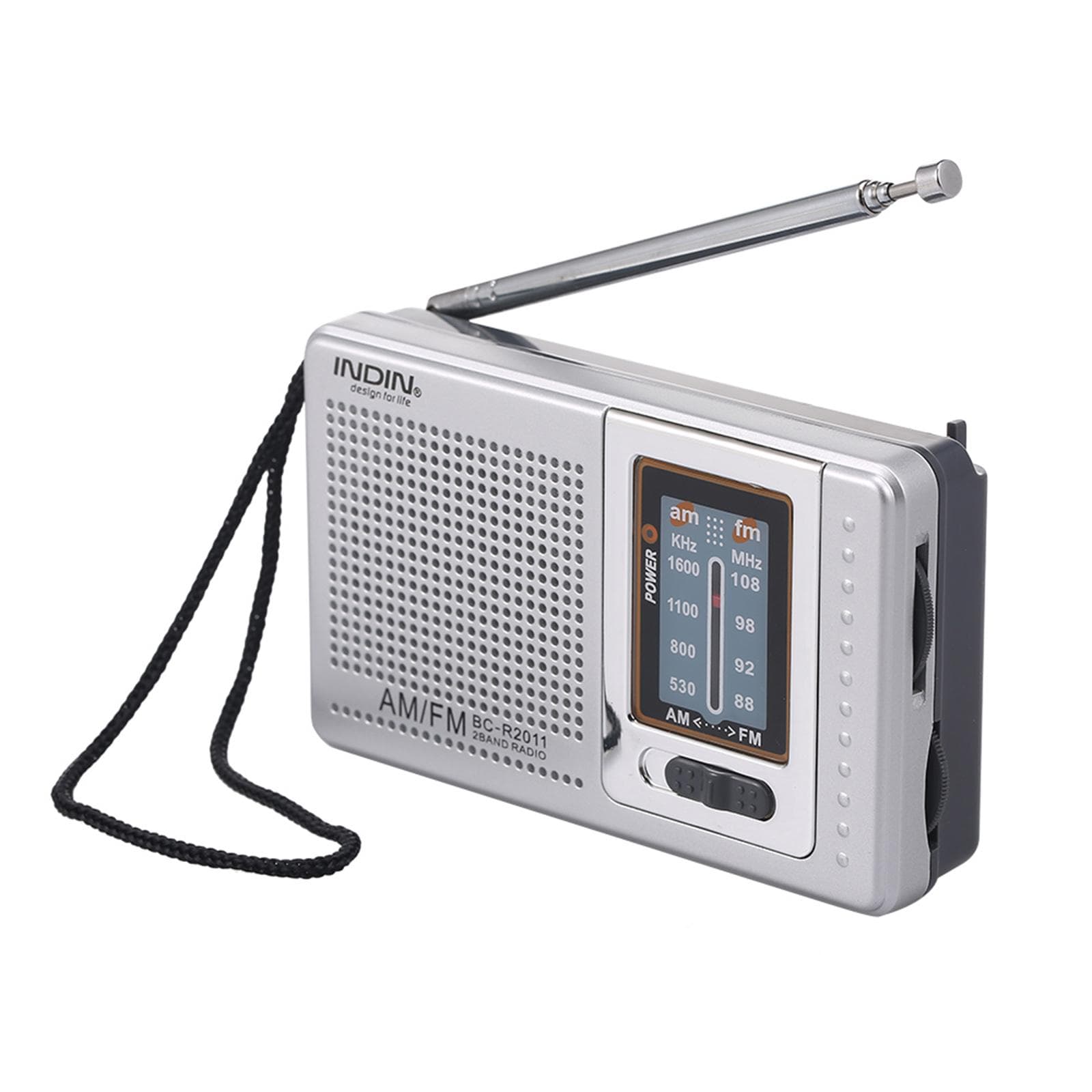 INDIN BC-R2011 Mini AM FM Radio 2 Band Radio Receiver Portable Pocket Radio Built-in Speaker silver